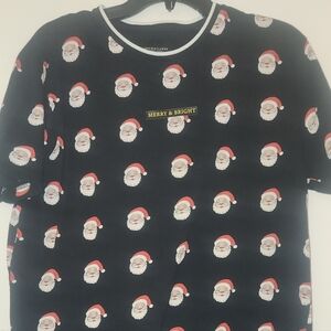 Denim & Flower Merry & Bright Santa Tee - Black and Red, L